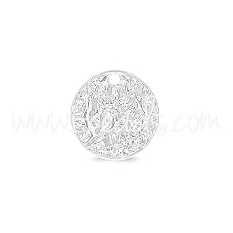 Paillettes coin charm metal silver finish 10mm (25)