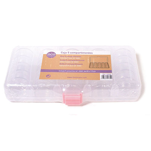 Box 5 compartments with 25 screw top mini containers (1)