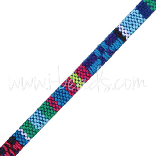 Flat cotton cord ethnic multi blue 5mm (1m)