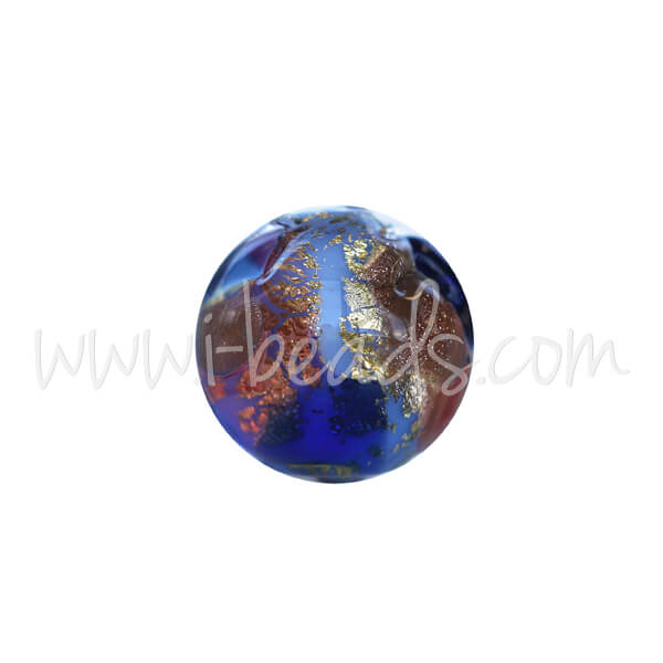 Murano bead round multicolour blue and gold 6mm (1)