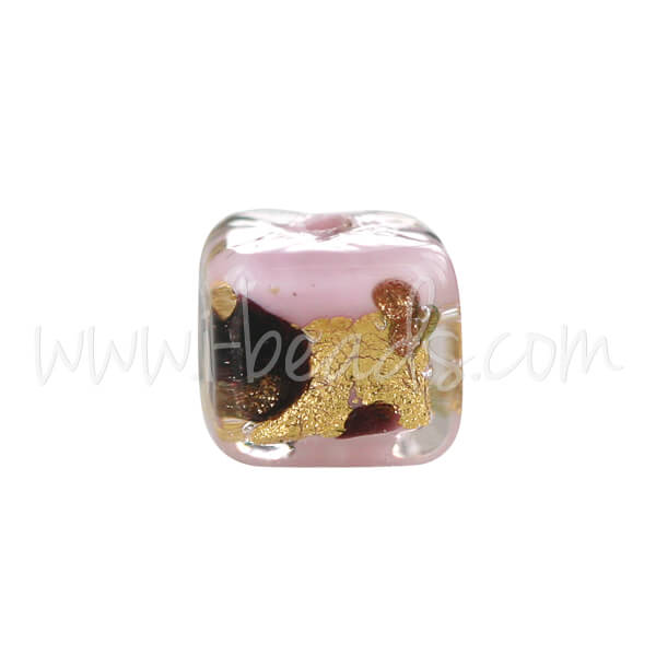 Murano bead cube pink leopard 6mm (1)