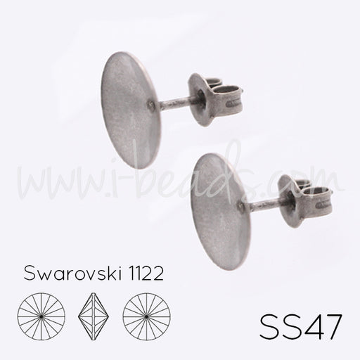Buy Cupped stud earring setting for Swarovski 1122 rivoli SS47 antique silver plated (2)
