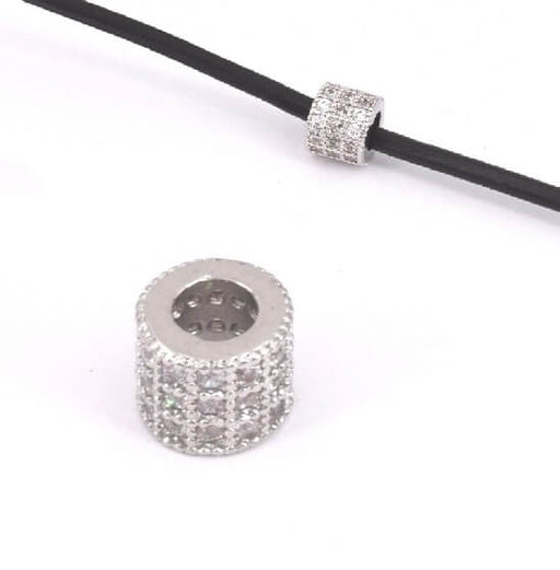 Buy Bead, Large tube, brass Rodhium plated with zircon strass 6x5mm hole : 3mm (1)