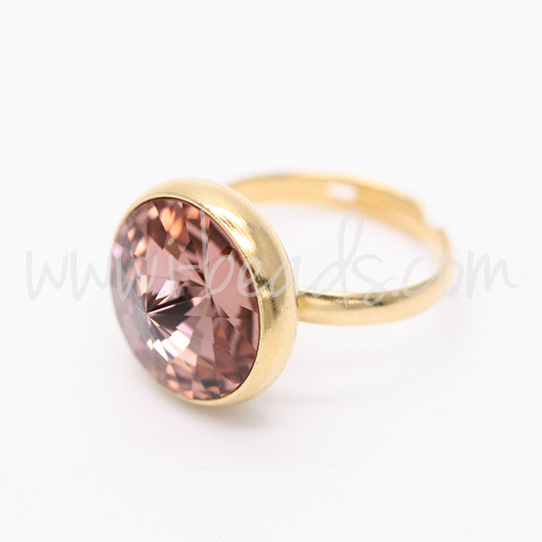 Adjustable ring cupped setting for Swarovski 1122 rivoli 14mm gold plated (1)