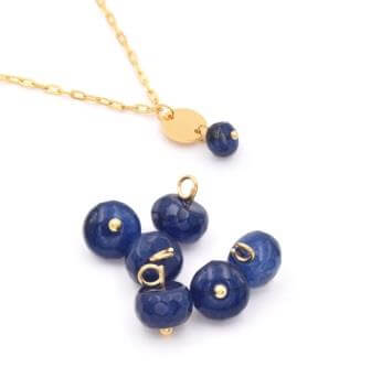 Charms Natural Jade LAPIS BLUE colour beads 8mm + ring gold plated ( 2 beads)