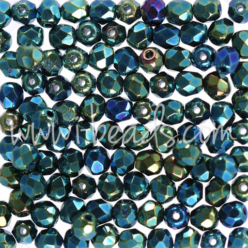 Buy Czech fire-polished beads iris green 4mm (100)