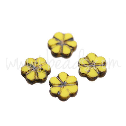 Buy Czech pressed glass beads flower yellow and picasso 10mm (4)