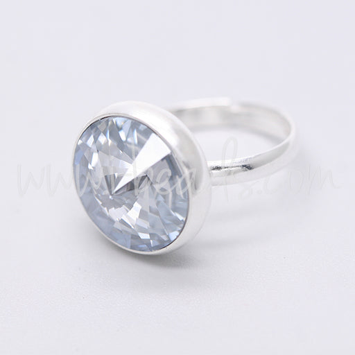 Adjustable ring cupped setting for Swarovski 1122 rivoli 14mm silver plated (1)