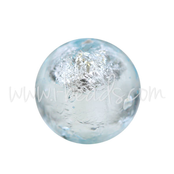 Murano bead round pale blue and silver 10mm (1)