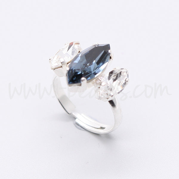 Adjustable ring setting for Swarovski 4228 navette 15x7mm and 10x5mm silver plated (1)