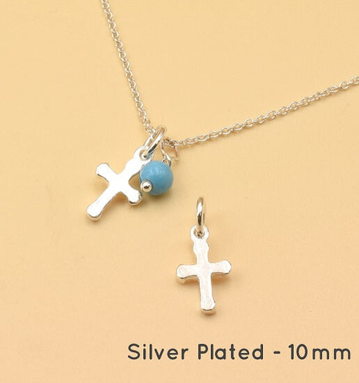 Buy Small cross charm pewter silver 925 plated 12mm with ring (1)