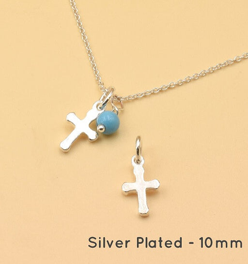 Buy Small cross charm pewter silver 925 plated 12mm with ring (1)