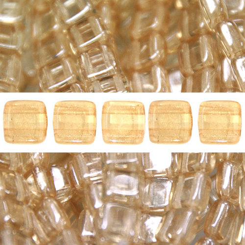 Buy 2 holes CzechMates tile bead luster transparent champagne 6mm (50)