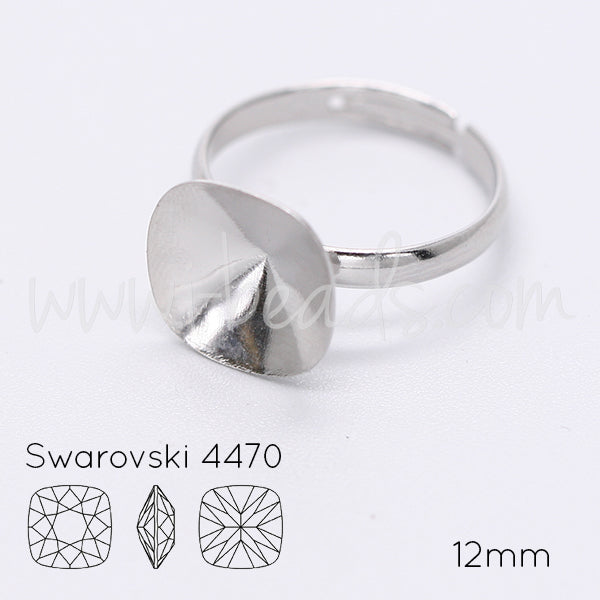 Adjustable ring cupped setting for Swarovski 4470 12mm rhodium (1)