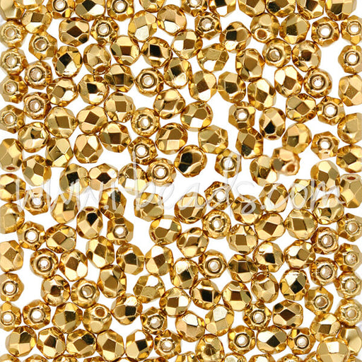 Czech fire-polished beads gold plated 24k 3mm (50)