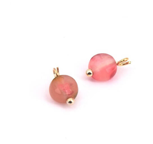 Buy Charms Gemstone Strawberry Quatrz flat beads 6mm + headpins golden plated quality (2)