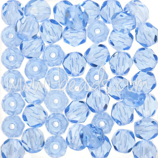 Czech fire-polished beads light sapphire 6mm (50)