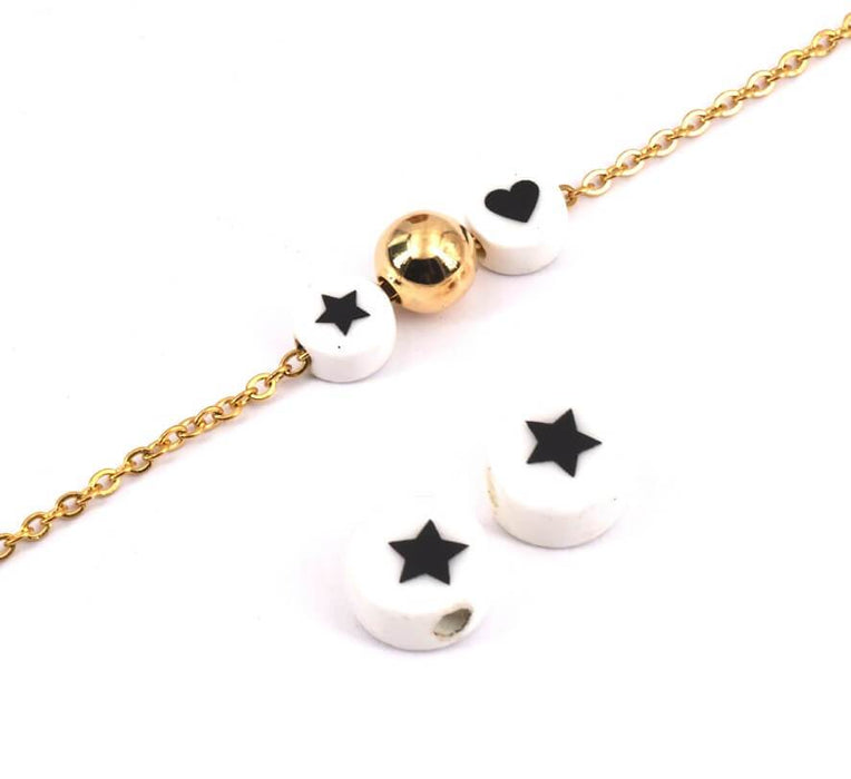 Round Porcelain Beads With Black Star 18mm, 2mm Hole