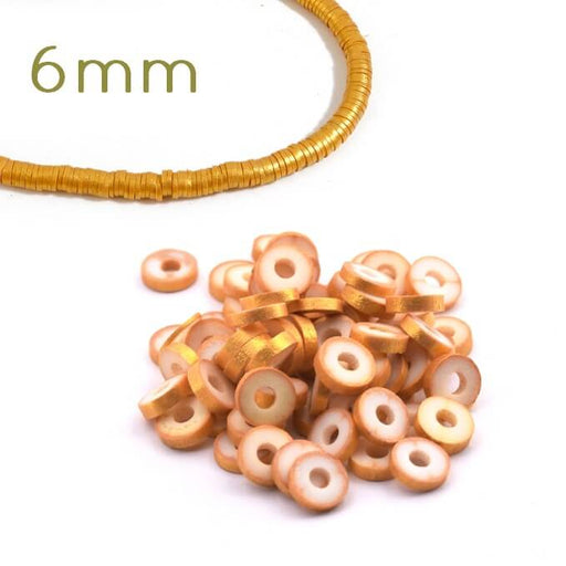 Gold hematite heishi beads, 6mm gemstone rondelle spacer bead supplies