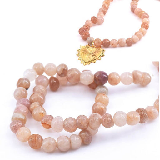 Buy Nugget Round Beads Strawberry Quartz Beige 8-9mm - Hole: 1mm (1 Strand-39cm)